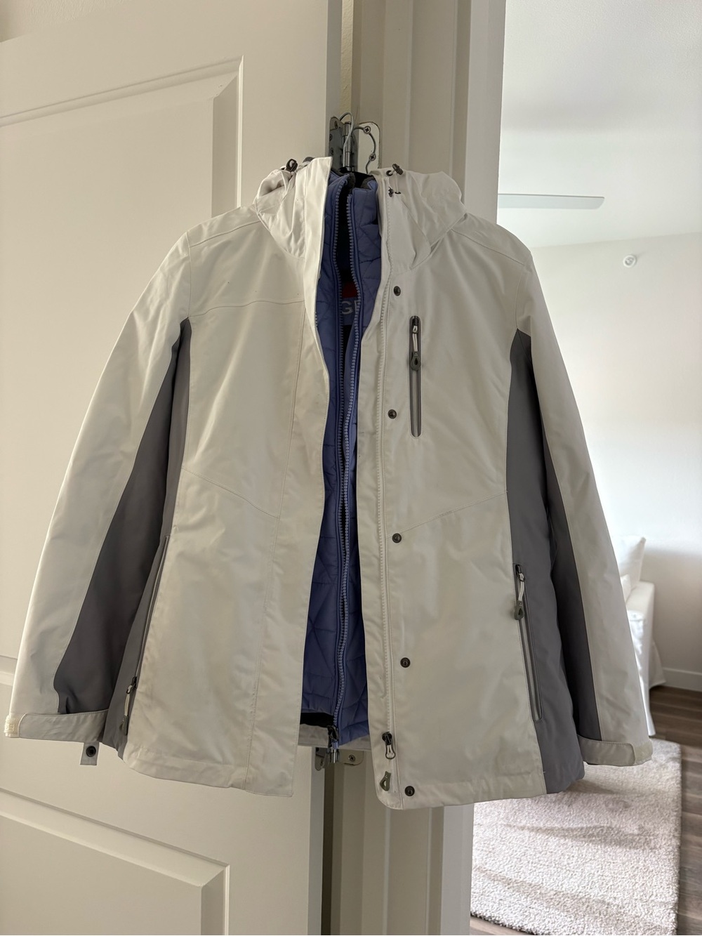 Women’s Gerry White and Gray Ski Jacket with Purple Liner